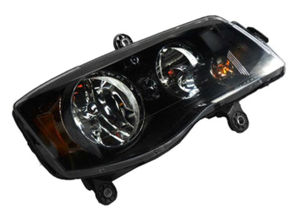 DODGE GRAND CARAVAN 2008-2020 — HALOGEN HEADLIGHT RH; BLACK BEZEL; CARAVAN 2011-2020; TOWN-COUNTRY 2014-2016 CAPA