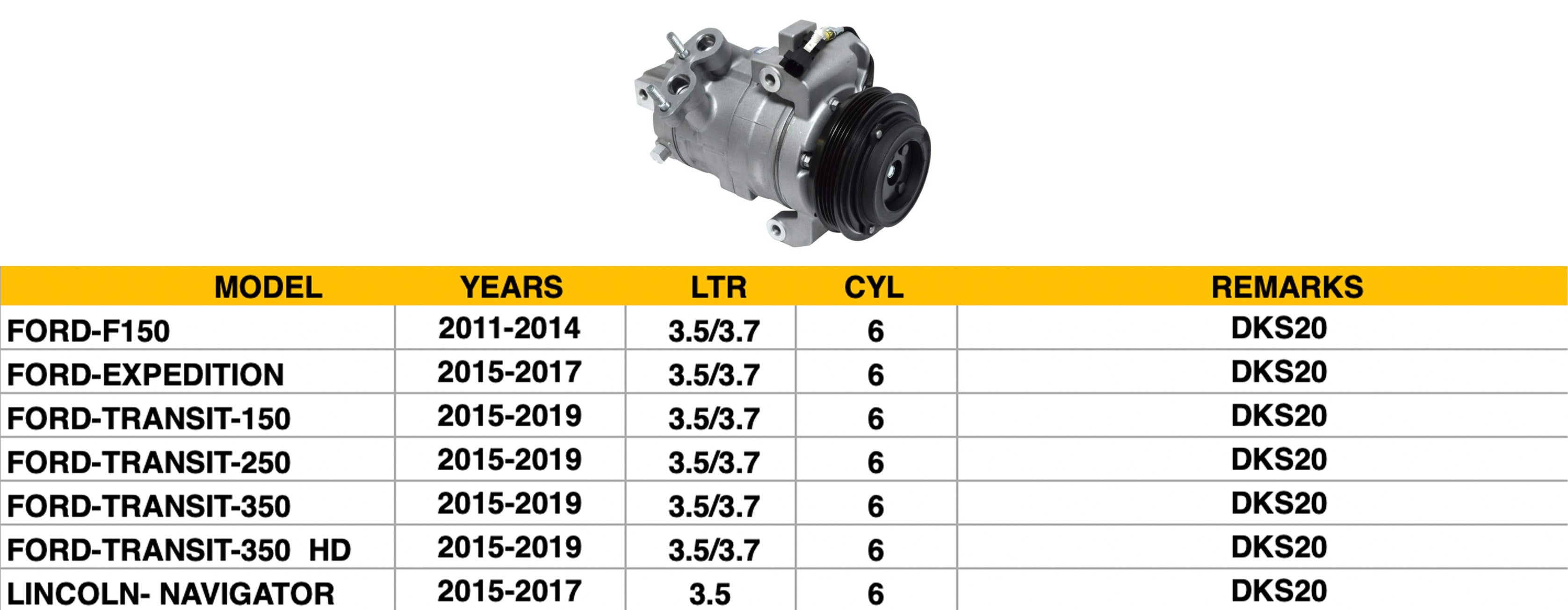 FORD EXPEDITION 2007-2017 — A/C COMPRESSOR ; 3.5L/3.7L; DIESEL-KIKI; EXPEDITION/F-150/TRANSIT/NAVIGATOR ;CHECK IMAGE( 4S PIN 168662 )