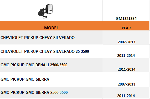 CHEVROLET SILVERADO PICKUP 2007-2013 — MIRROR RH; POWER/HTD/SIGNAL/MANUAL FOLDING; TRAILER TOW TYPE/TELESCOPIC;TEXTURED (CHECK IMAGE )