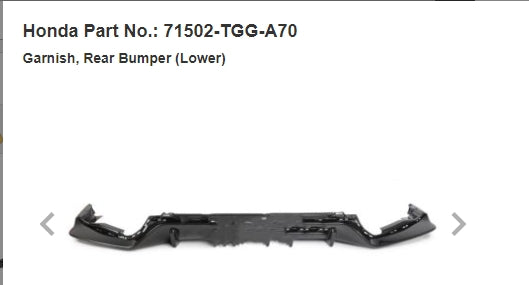 HONDA CIVIC 2016-2021 — REAR LOWER BUMPER; GLOSS BLACK; FOR SPORT/SPORT TOURING; HATCHBACK 2020-2021