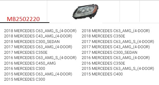 MERCEDES C-CLASS 2012-2021 — HALOGEN HEADLIGHT LH; SEDAN 2015-2018 ( CLICK IMAGE FOR FITMENTS)