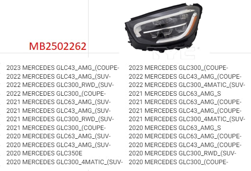 MERCEDES GLC 2016-2025 — LED LIGHT LH; W/O LOGO & ADAPTIVE LAMPS; NO MODULES; 2020-2023 (CLICK IMAGE FOR FITMENTS)