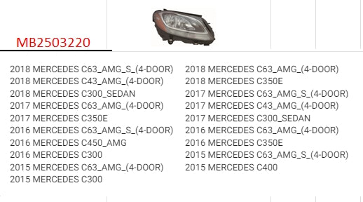 MERCEDES C-CLASS 2012-2021 — HALOGEN HEADLIGHT RH; SEDAN 2015-2018 ( CLICK IMAGE FOR FITMENTS)