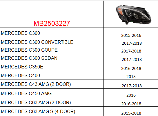 MERCEDES C-CLASS 2012-2021 — LED HEADLIGHT RH; W/O ADAPTIVE; C-CLASS 2015-2018 CAPA (CHECK IMAGE FITMENTS)
