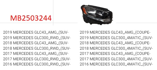 MERCEDES GLC 2016-2025 — HALOGEN HEADLIGHT RH; W/O LOGO; GLC- 2016-2019 ( CLICK IMAGE FOR FITMENTS )