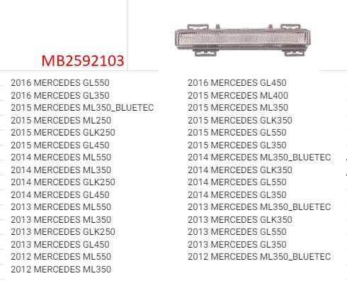 MERCEDES GLK 2010-2015 — DAYTIME RUNNING LIGHT RH; GRAY BEZEL; W/O AMG; ML/GL/GLK 2012-2016 ( CHECK IMAGE)