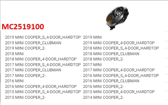MINI MINI 2014-2019 — HALOGEN HEADLIGHT RH; W/O LOGO; YELLOW SIGNAL; MINI 2014-2019 (CLICK IMAGE FOR FITMENTS)