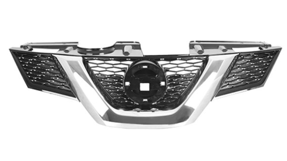 NISSAN ROGUE 2014-2020 — FRONT GRILLE; KOREA BUILT; W/ CAMERA; BLACK/CHROME MOLDING; FOR Sl/SV; ROGUE 2015-2016