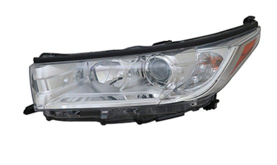 TOYOTA HIGHLANDER 2014-2019 — HEADLIGHT LH; CHROME BEZEL; W/O DRL; FITS LE/LE PLUS/XLE; HIGHLANDER/HYB 2017-2019