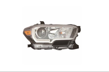 TOYOTA TACOMA 2016-2023 — HALOGEN HEADLIGHT RH; BLACK/CHROME BEZEL; W/O LED DRL; 2016-2017