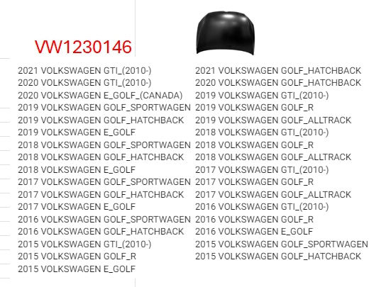 VOLKSWAGEN GOLF 2015-2020 — HOOD; STEEL; 2015-2021 CAPA ( CLICK IMAGE FOR FITMENTS)