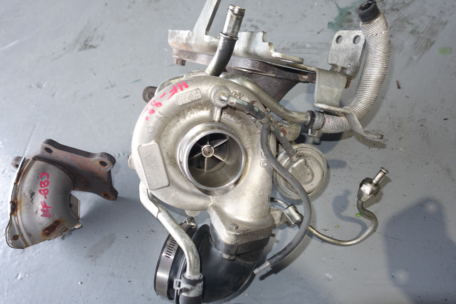 JDM Subaru VF45 Twin Scroll Turbo Charger Setup Exhaust Manifold Up Pipe Flange