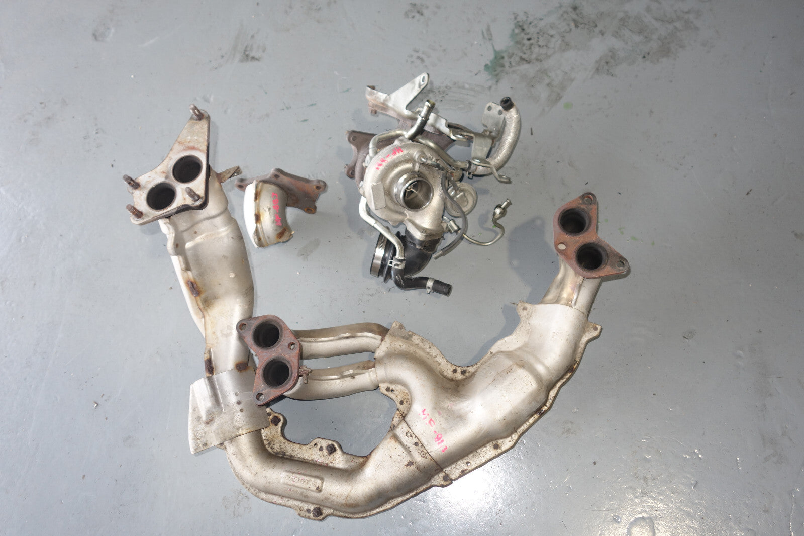 JDM Subaru VF45 Twin Scroll Turbo Charger Setup Exhaust Manifold Up Pipe Flange