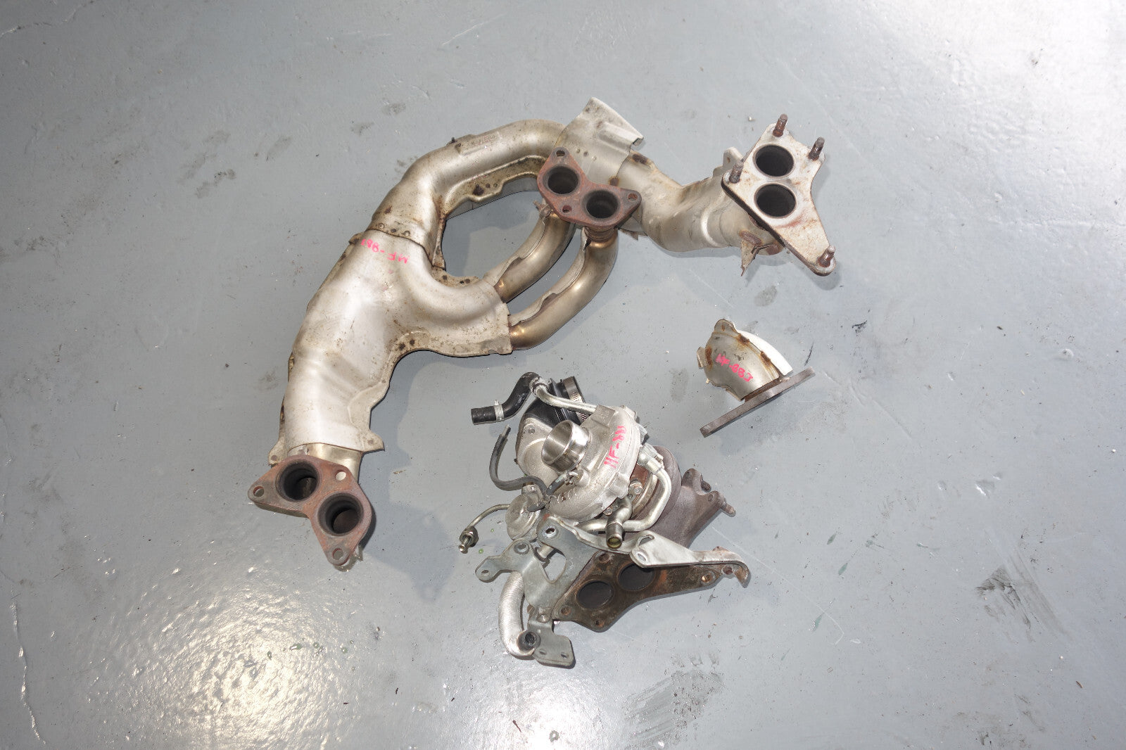 JDM Subaru VF45 Twin Scroll Turbo Charger Setup Exhaust Manifold Up Pipe Flange
