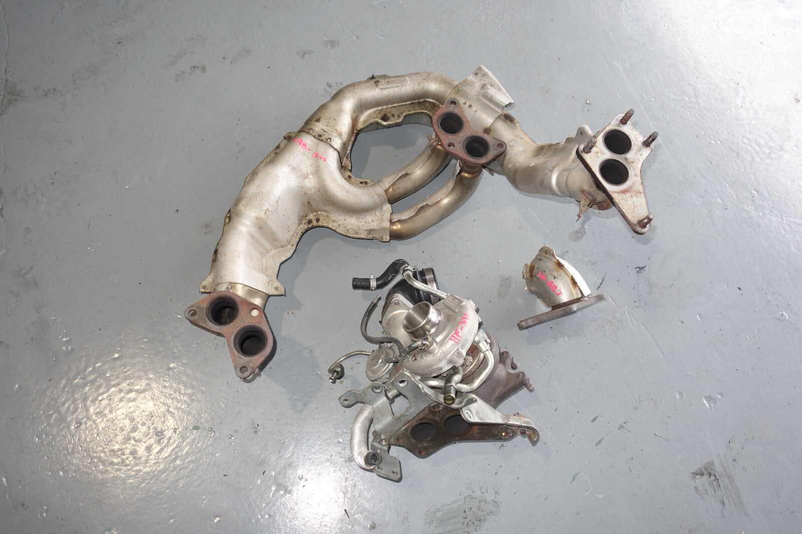 JDM Subaru VF45 Twin Scroll Turbo Charger Setup Exhaust Manifold Up Pipe Flange