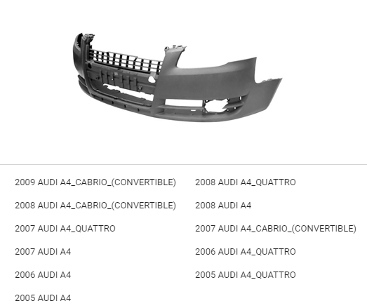 AUDI A4 GEN 3 2005-2008 — FRONT BUMPER PRIMED W/O WASHER HOLE W/O SPORT PKG; DOUBLE CHECK IMAGE