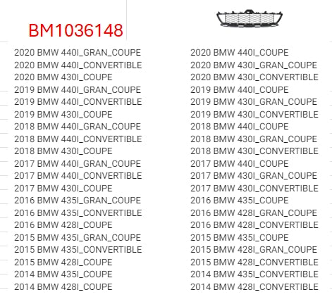 BMW 4 SERIES 2014-2020 — FRONT LOWER BUMPER GRILLE; W/O CRUISE; W/ M-PKG; 2014-2020