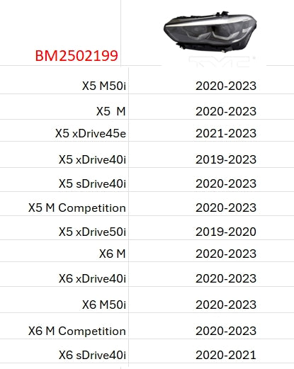 BMW X5 2019-2025 — HEADLIGHT LH; LED HIGH BEAM; W/O LOGO; X5 2019-2023; X6 2020-2023 (CLICK IMAGE FOR FITMENTS)
