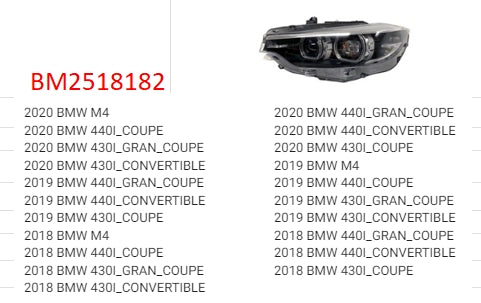 BMW 4 SERIES 2014-2020 — LED HEADLIGHT LH; W/O ADAPTIVE OR LOGO; FOR COUPE/M4 2018-2020 ( CLICK IMAGE FOR FITMENTS )