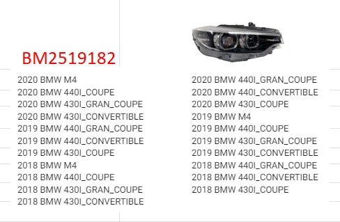 BMW 4 SERIES 2014-2020 — LED HEADLIGHT RH; W/O ADAPTIVE OR LOGO; FOR COUPE/M4 2018-2020 ( CLICK IMAGE FOR FITMENTS )