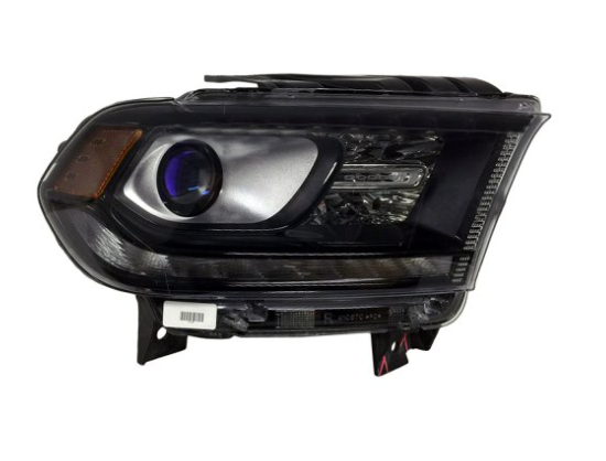 DODGE DURANGO 2011-2025 — HALOGEN HEADLIGHT RH; BLACK BEZEL; W/ LED DRL; W/O LOGO; 2016-2020