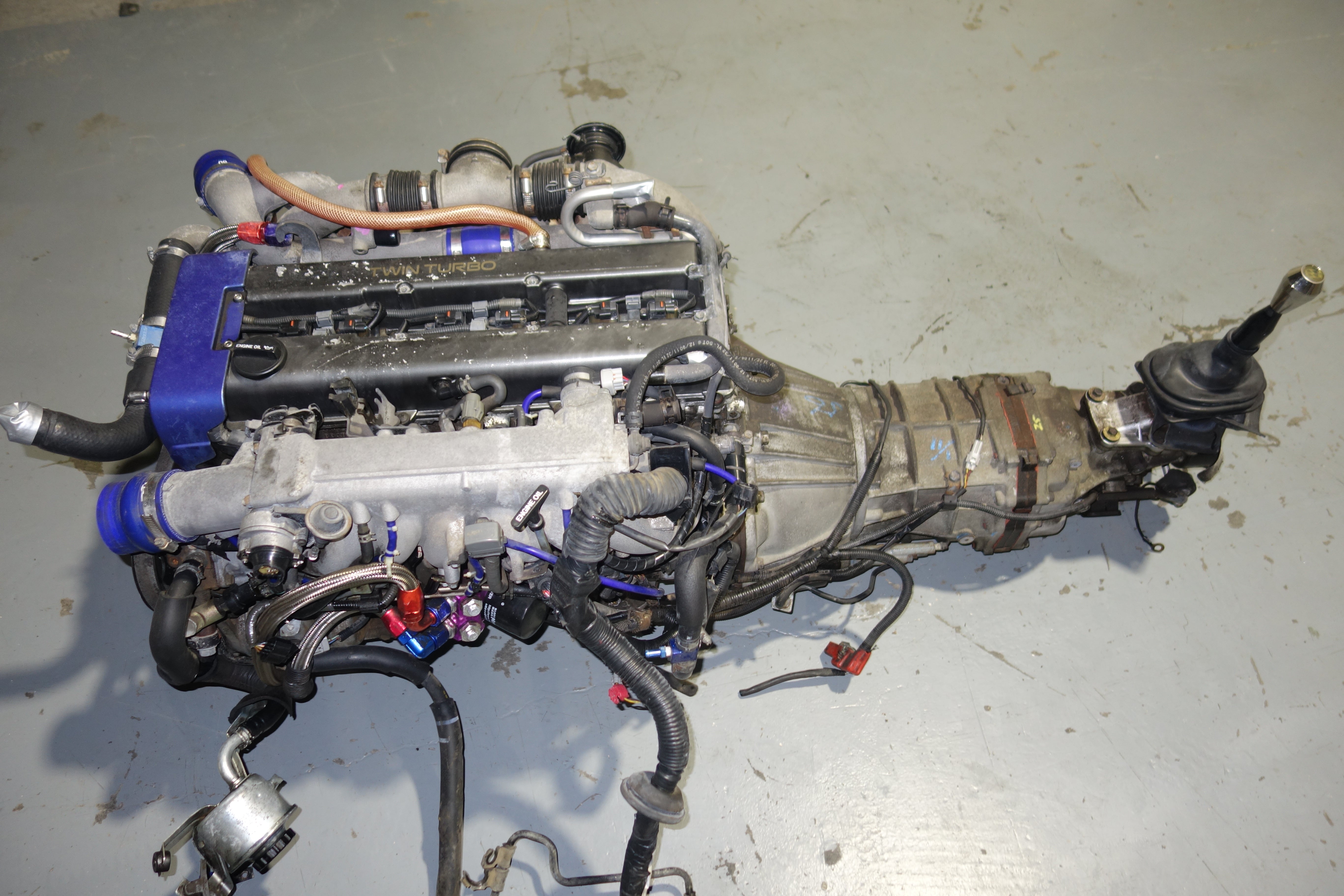 JDM Toyota Supra 1990-1993 1JZ-GTE Non-VVTi 2.5L Twin Turbo Engine & R154 5-Speed Manual Transmission Swap with Apexi Power FC ECU, Wiring Harness & Greddy Electronics