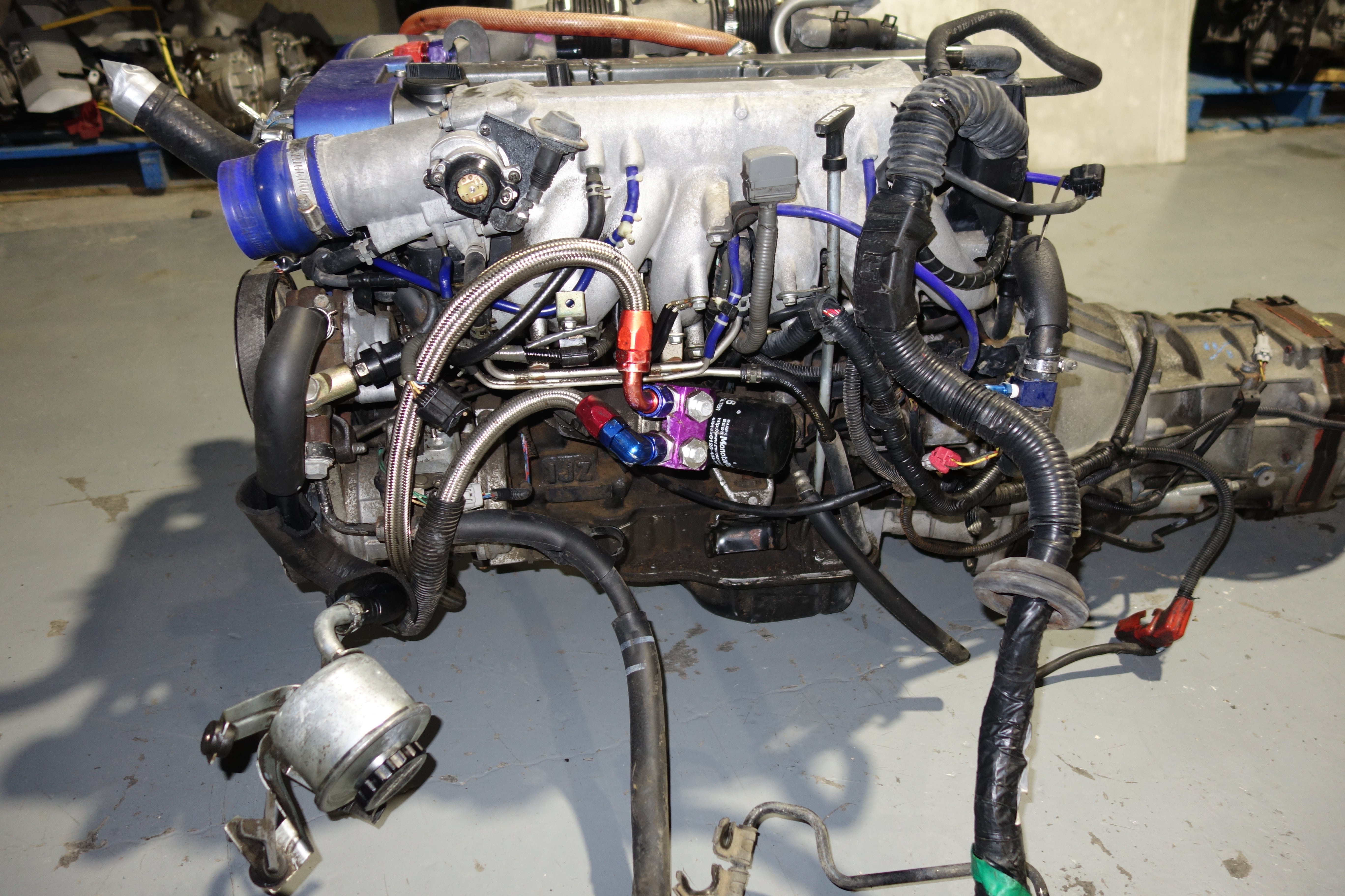 JDM Toyota Supra 1990-1993 1JZ-GTE Non-VVTi 2.5L Twin Turbo Engine & R154 5-Speed Manual Transmission Swap with Apexi Power FC ECU, Wiring Harness & Greddy Electronics
