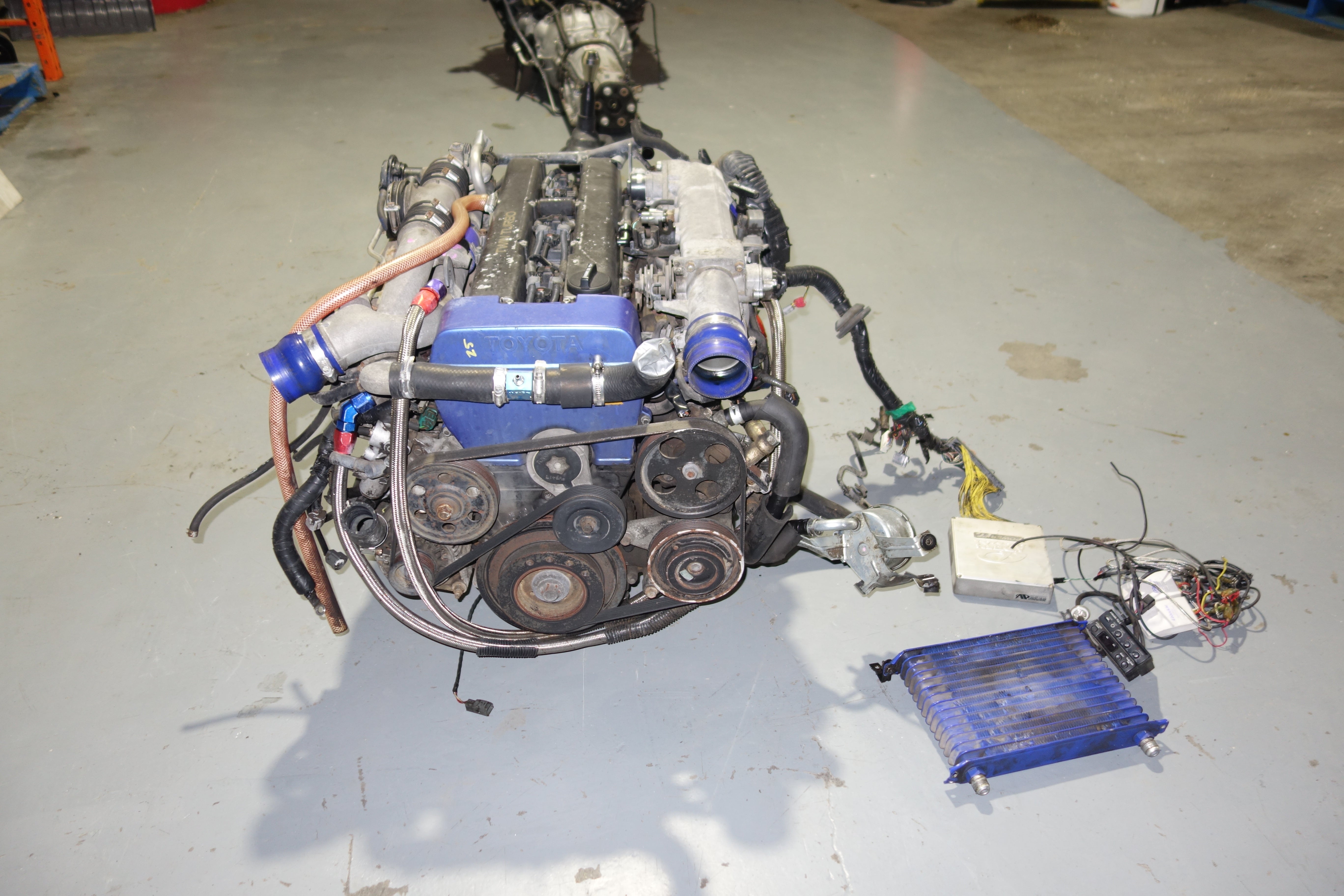 JDM Toyota Supra 1990-1993 1JZ-GTE Non-VVTi 2.5L Twin Turbo Engine & R154 5-Speed Manual Transmission Swap with Apexi Power FC ECU, Wiring Harness & Greddy Electronics