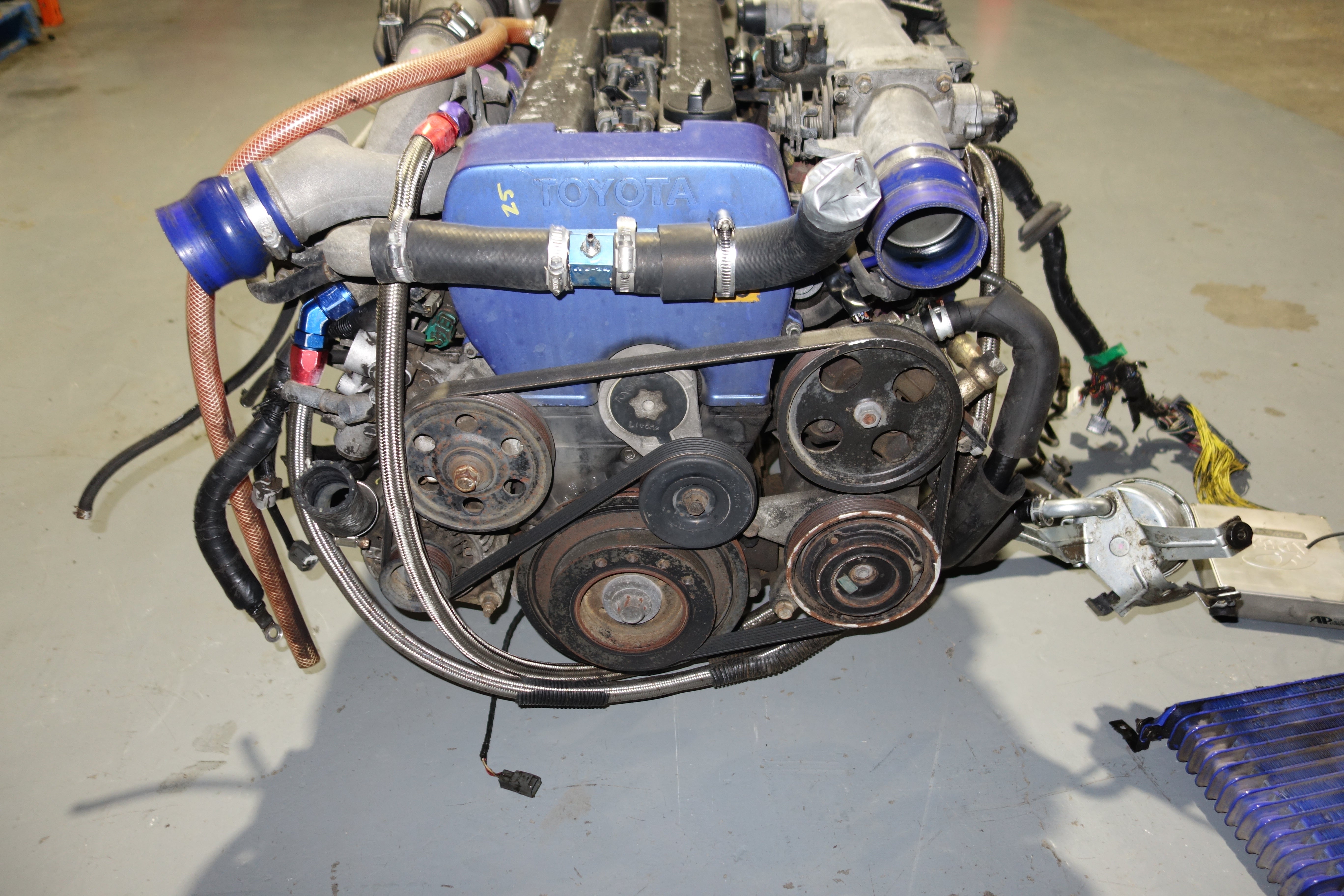 JDM Toyota Supra 1990-1993 1JZ-GTE Non-VVTi 2.5L Twin Turbo Engine & R154 5-Speed Manual Transmission Swap with Apexi Power FC ECU, Wiring Harness & Greddy Electronics