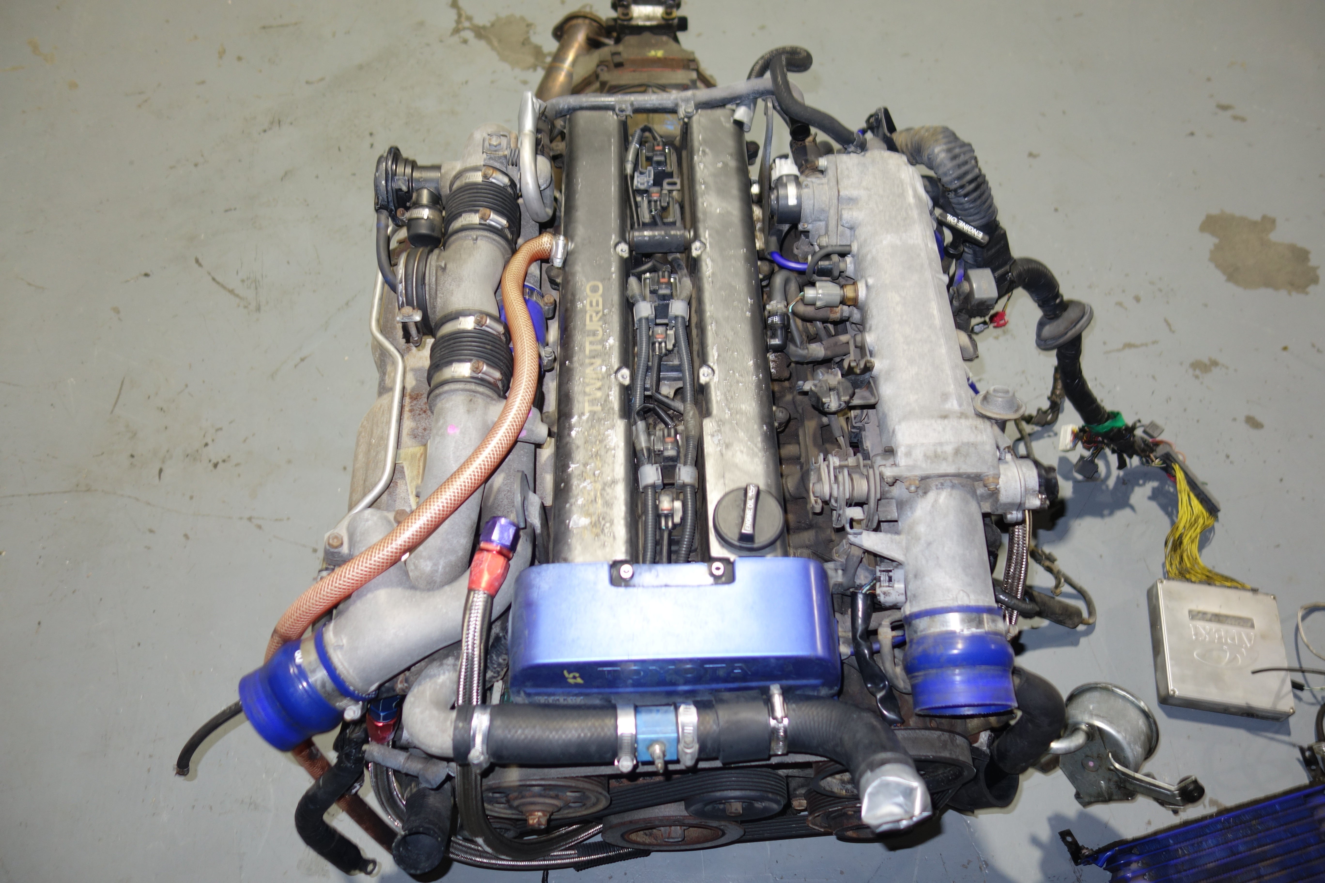 JDM Toyota Supra 1990-1993 1JZ-GTE Non-VVTi 2.5L Twin Turbo Engine & R154 5-Speed Manual Transmission Swap with Apexi Power FC ECU, Wiring Harness & Greddy Electronics