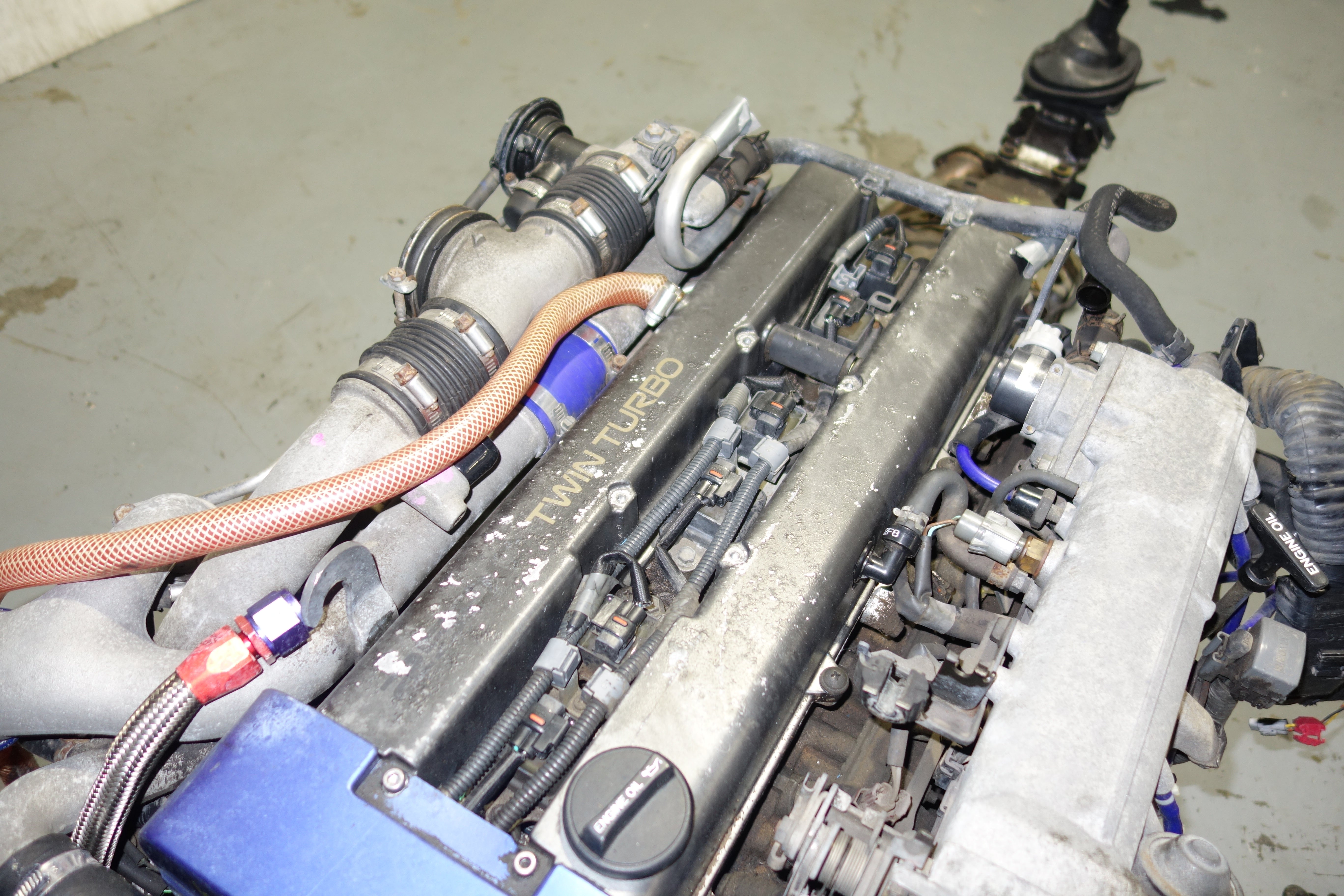 JDM Toyota Supra 1990-1993 1JZ-GTE Non-VVTi 2.5L Twin Turbo Engine & R154 5-Speed Manual Transmission Swap with Apexi Power FC ECU, Wiring Harness & Greddy Electronics