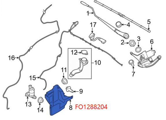 FORD TRANSIT CONNECT 2014-2023 — WASHER TANK; WITH REAR WIPER/INLET/BRACKET/CAP/PUMP; CONNECT 2014-2022