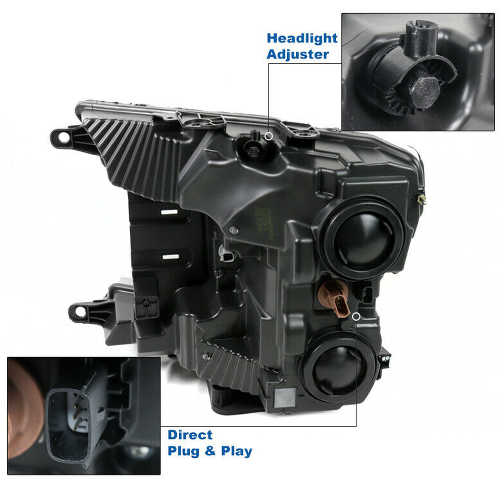 FO2503373U ford pickup f150 2018 2020 right headlight halogen with dark housing fo2503373u 4
