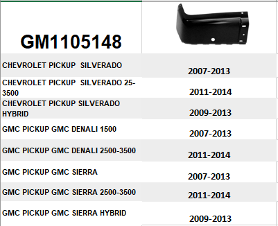 CHEVROLET SILVERADO PICKUP 2007-2013 — REAR BUMPER CAP RH; W/ PARKING SENSOR; CLICK IMAGE FOR DETAILS