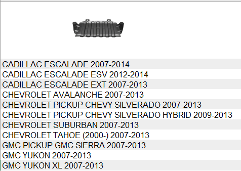 CHEVROLET SILVERADO PICKUP 2007-2013 — FRONT CENTER LOWER UNDERCAR SHIEL; DOUBLE CHECK IMAGE FOR DETAILS
