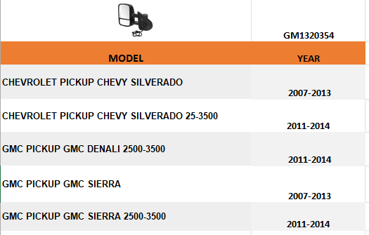 CHEVROLET SILVERADO PICKUP 2007-2013 — MIRROR LH; POWER/HTD/SIGNAL/MANUAL FOLDING; TRAILER TOW TYPE/TELESCOPIC;TEXTURED (CHECK IMAGE )