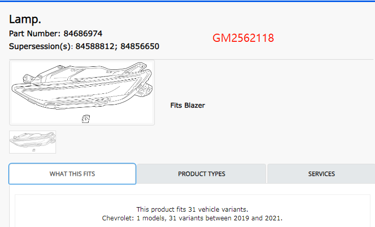 CHEVROLET BLAZER 2019-2025 — DAYTIME RUNNING LIGHT LH; BLAZER 2019-2022