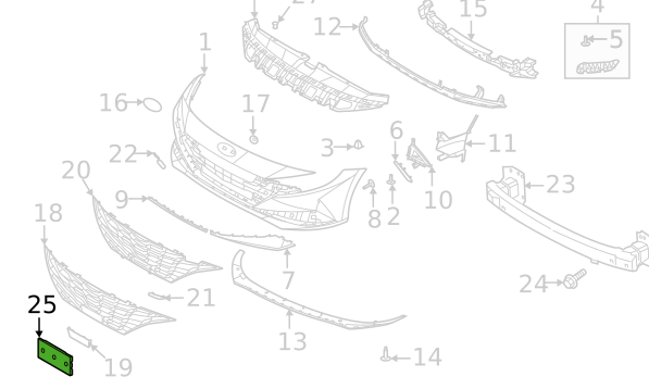 HYUNDAI ELANTRA 2021-2023 — FRONT LICENSE PLATE BRACKET; KOREA BUILT; FOR LIMITED; SEDAN 2021-2023