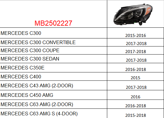 MERCEDES C-CLASS 2012-2021 — LED HEADLIGHT LH; W/O ADAPTIVE; C-CLASS 2015-2018 CAPA (CHECK IMAGE FITMENTS)