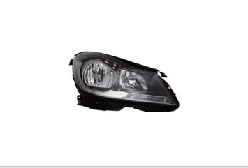 MERCEDES C-CLASS 2012-2021 — HALOGEN HEADLIGHT RH; BLACK BEZEL; C250/C350/C63-AMG 2012-2015; C300 2012-2014