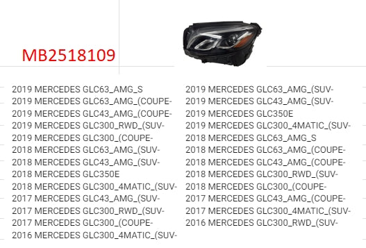 MERCEDES GLC 2016-2025 — LED HEADLIGHT LH; W/O ADAPTIVE LIGHTING; GLC- 2016-2019 ( CLICK IMGAGE FOR FITMENTS )