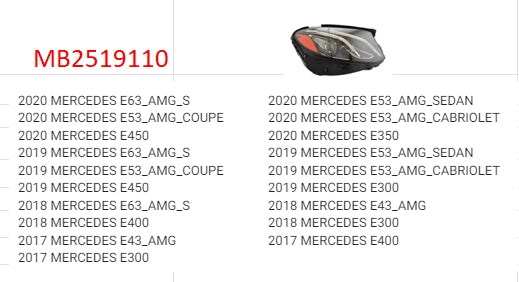 MERCEDES E-CLASS 2017-2020 — LED HEADLIGHT RH; W/O LOGO & ADAPTIVE LAMPS; E-CLASS 2017-2020 ( CLICK IMAGE FOR FITMENTS )