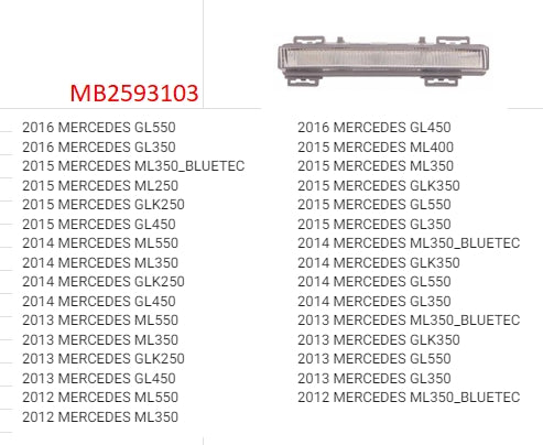 MERCEDES GLK 2010-2015 — DAYTIME RUNNING LIGHT RH; GRAY BEZEL; W/O AMG; ML/GL/GLK 2012-2016 ( CHECK IMAGE)