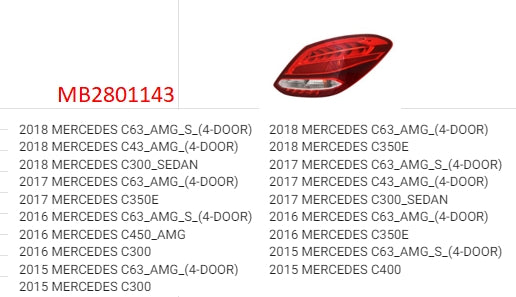 MERCEDES C-CLASS 2012-2021 — TAIL LIGHT RH; W/O LOGO & LED; SEDAN 2015-2018 (CLICK IMAGE FOR FITMENTS)