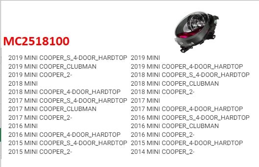MINI MINI 2014-2019 — HALOGEN HEADLIGHT LH; W/O LOGO; YELLOW SIGNAL; MINI 2014-2019 (CLICK IMAGE FOR FITMENTS)