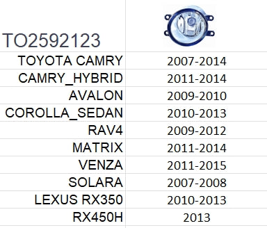 TOYOTA CAMRY 2007-2011 — FOG LIGHT LH; N-AMERICAN BUILT; CLICK IMAGE FOR FITMENTS